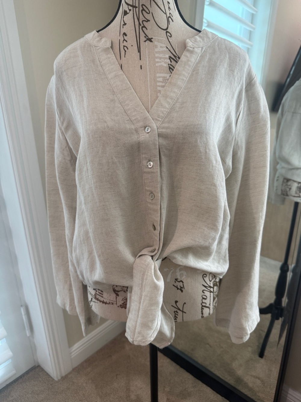 Boston Proper Cream Crochet-Detail Button Blouse